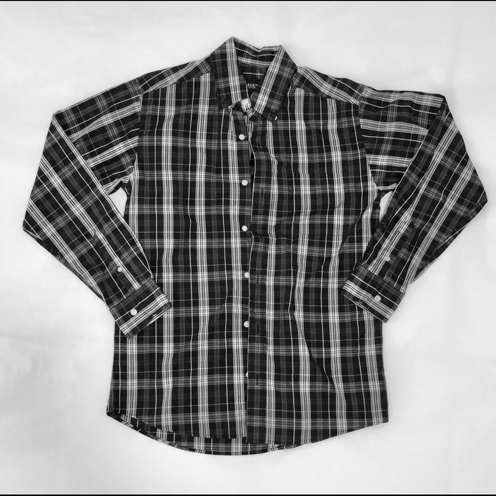 Men's Small Basic Editions Plaid Dress Shirt